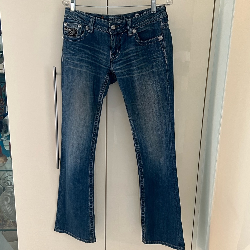✩ MISS ME LOW RISE MID/DARK WASH EMBELLISHED JEANS ✩